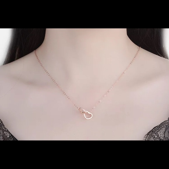 925 Sterling Rose Gold Double Love Heart Necklace - Picture 4 of 6